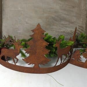 Winterlicher Dekoring Metall / Tannen, Rehe / Edelrost B50